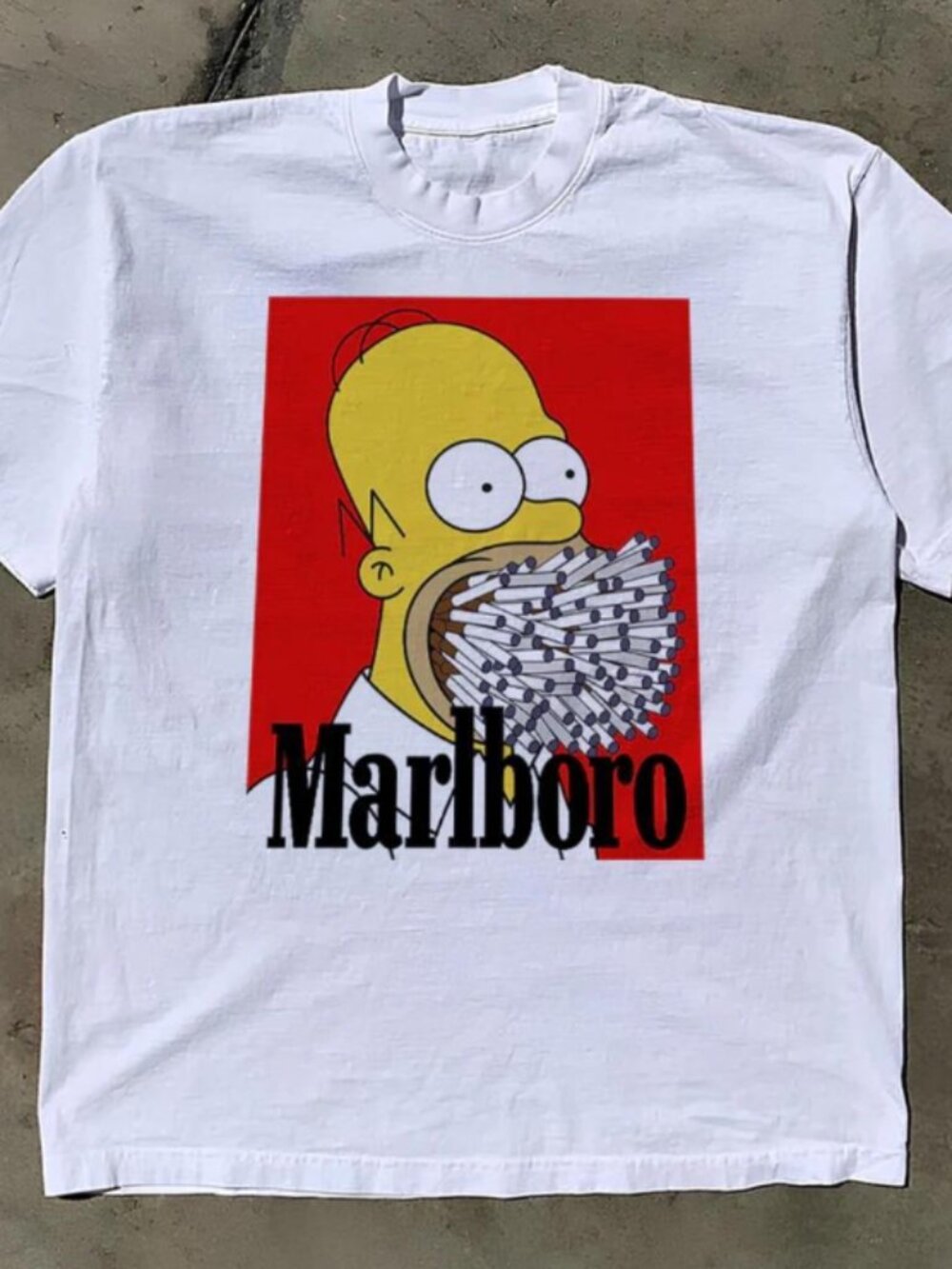 White Homer Simpson Marlboro T-shirt GILDAN REPRINT
